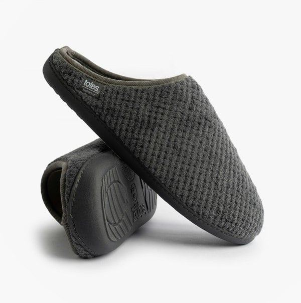 Totes Isotoner SWEPT BACK POPCORN MULE Mens Mule Slippers Grey