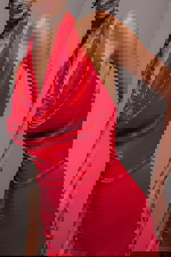 Halter Cowl Neck Back Maxi Dress - Red DR4387