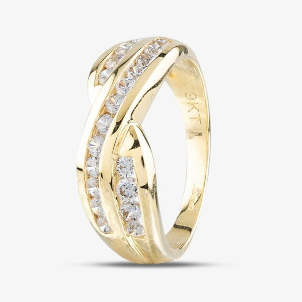 T. H. Baker 9ct Yellow Gold Cubic Zirconia Three Row Ring DIV130Y