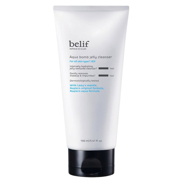 belif Aqua Bomb Jelly Cleanser – Large 160ml ultra-hydrating daily facial wash infused with Lady’s Mantle and Napiers Aqua Formula available at Atelier De Glow UK.