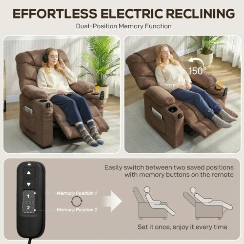 Bobobiy Electric Massage Recliner Armchair with Vibration, Whisper-Quiet Motor, Fleece Power Reclining Chair with Spring Pack, Brown