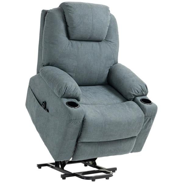 Charcoal grey lift-and-recline massage armchair with padded armrests and recline base.