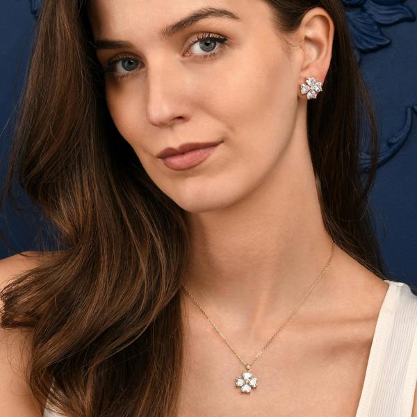 Zavana Gold Large Clover Stud Earrings With Heart Shaped CZ Stones