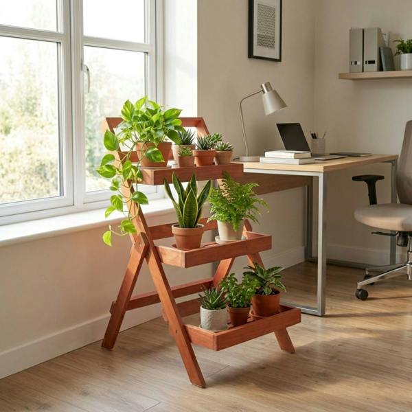 Samuel Alexander 3 Tier Wooden Foldable Indoor Plant Stand Display Shelf