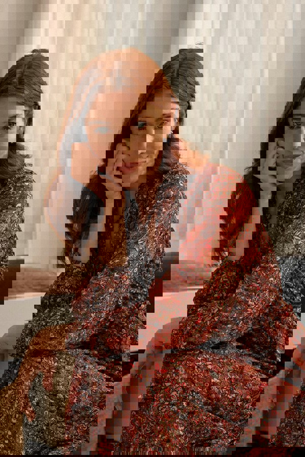 Rust | Floral Paisley Semi Sheer Midi Dress