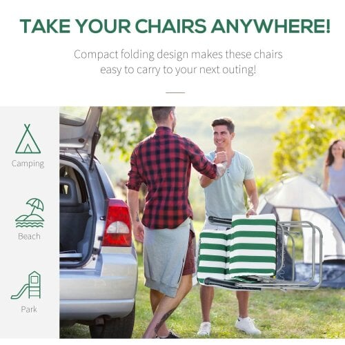 Bobobiy 2 Pieces Outdoor Sun Lounger Set with Cushions, 5-Level Adjustable Backrest, Green & White