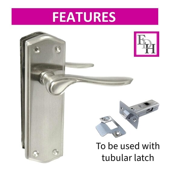 EDH Door Hardware Satin Nickel Internal Door Handles with Long Back Plate - Stellar Design (1 Pair of Handles)