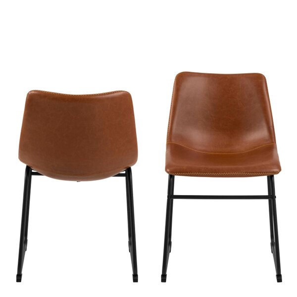 Wyld Haus Set of 2 Bogense Tan Brown Faux Leather Dining Chairs Cream Stitching