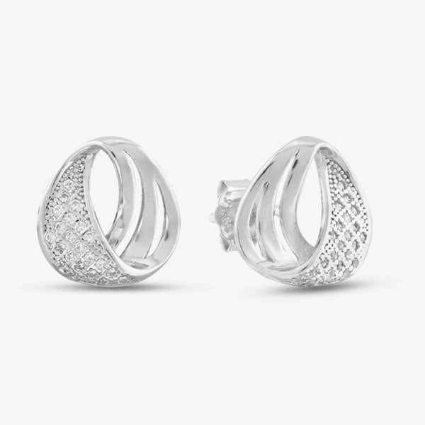 T. H. Baker Silver Twisted Hoop Pave Stud Earrings E610287