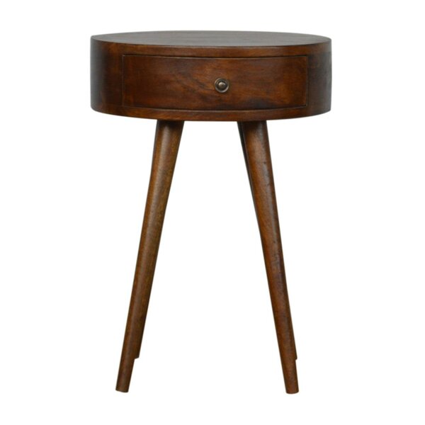 Wyld Haus Shoreham Nordic Chestnut Mango Wood Round Bedside Table with Drawer