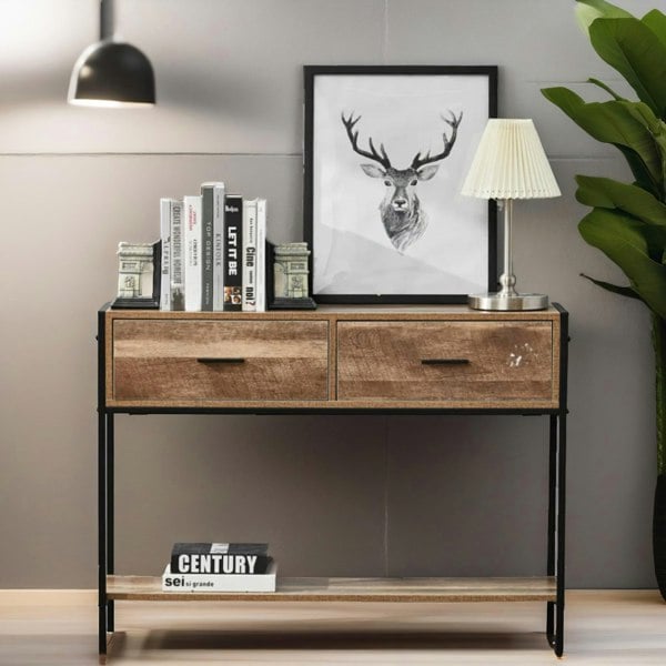 Rafaelo Mobilia Industrial Console Table With 2 Drawers