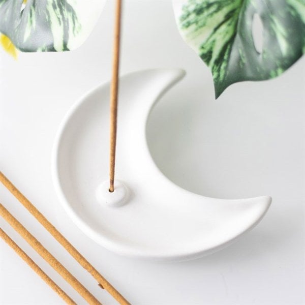 Serano White Crescent Moon Incense Stick Holder