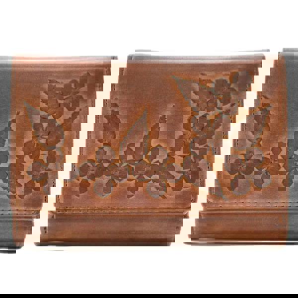 Mala Leather Wild Bloom Classic Floral Tan Leather Tri-Fold Purse