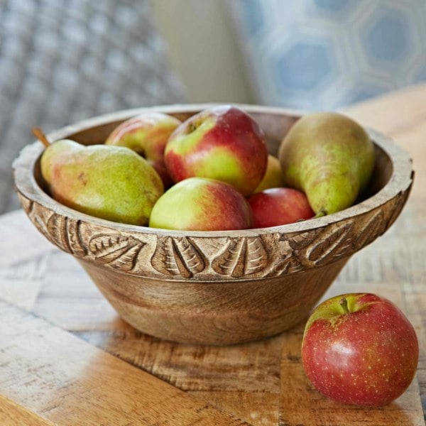 Paper High Leaf Design Natural Mango Wood Bowl