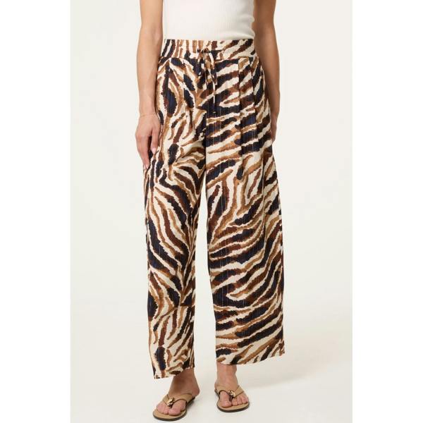 Blue Vanilla Tiger Print Drawstring Wide Leg Trousers
