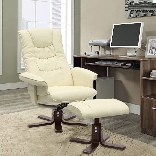 PU Leather Swivel Chair Recliner Armchair with Footstool Recliners Living and Home Beige