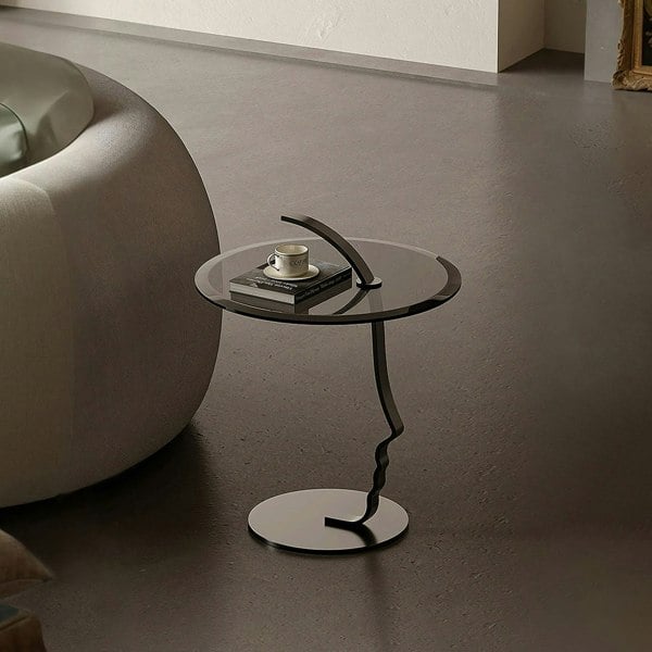 Theobald Face Side Table, Carbon Steel Rack & Tempered Glass-Rit Concept-Rit Concept