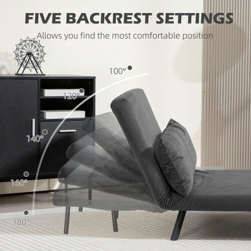 Wyld Haus Dima Velvet Dark Grey 4 In One Convertible Double Sofa Bed With Cushions and Wooden Armrests