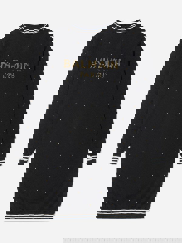 Balmain Girls Wool Knitted Logo Dress