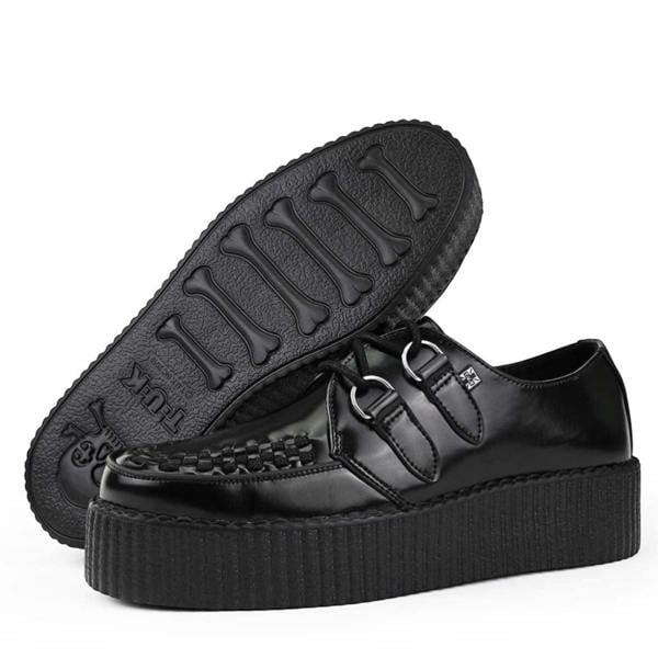 TUK Footwear TUK Viva High Creeper Black Leather Platform Lace-Up Goth Shoes - AV6802
