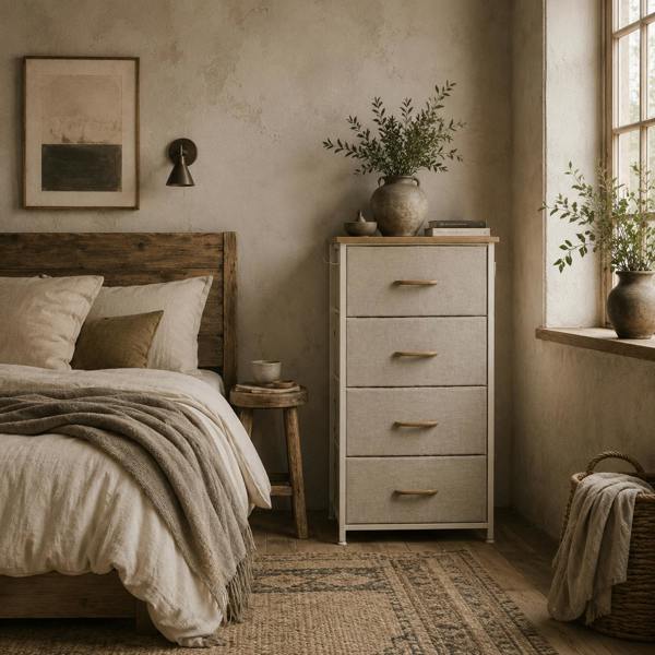 Wyld Haus Limi Fabric And Metal Beige 4 Drawer Storage Chest