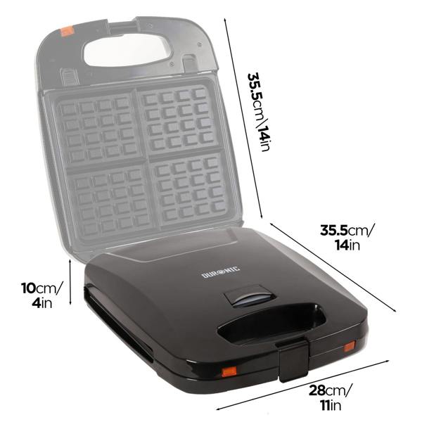 Duronic WM60 Non Stick 4 Square Belgian Waffle Maker with Removable Plates for Croffles & American Style Waffles