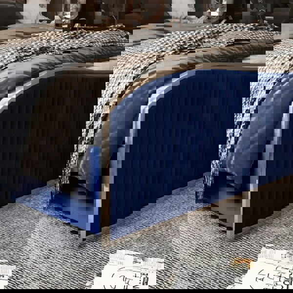 Casa Magna Brixton Upholstered Soft Velvet Metal Bed Frame - Blue