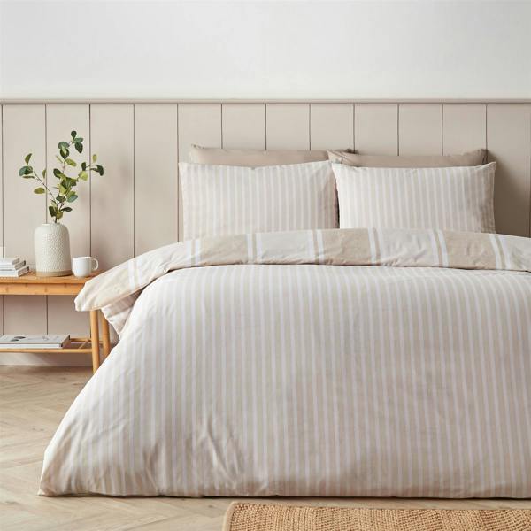 Banded Stripe Natural Duvet Cover Set