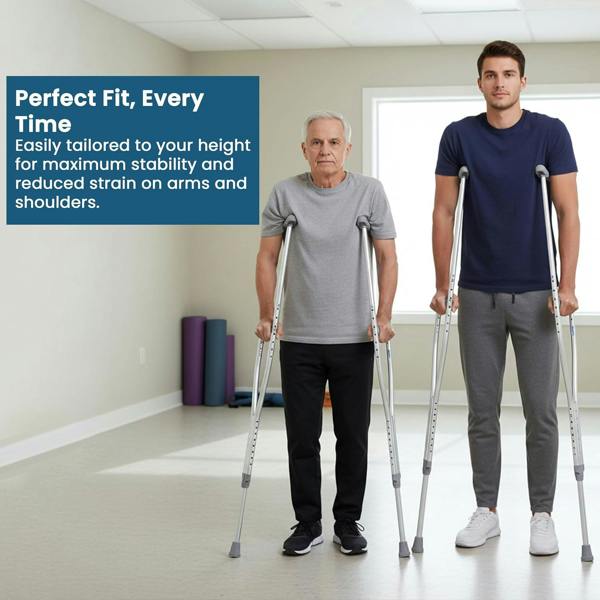 Medital Underarm Crutches for Adults - 2 Piece Lightweight 112–132cm Adjustable Stainless Steel Crutches with Ergonomic Grip