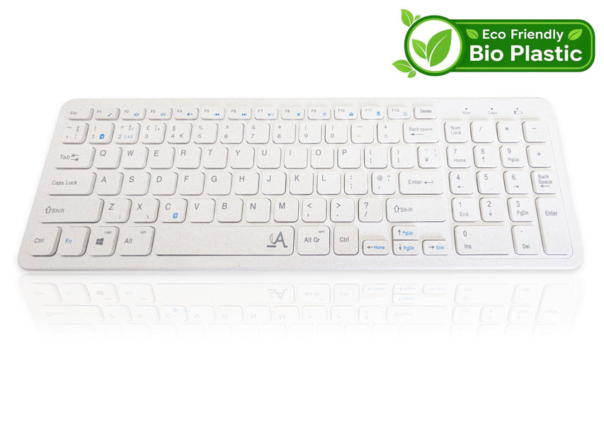 Accuratus Bio 960 Multidevice Wireless Keyboard - Multidevice Bluetooth 5.1 & RF 2.4GHz Wireless Full Size Biodegradable Plant Based Resin Keyboard