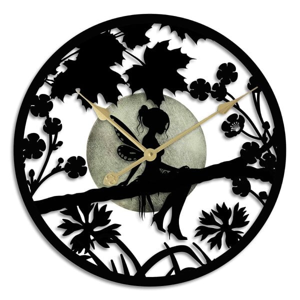 EDH Door Hardware Fairy in Forest Silhouette Wall Clock – Large Metal Decorative Indoor & Outdoor Clock for Garden, Living Room and Patio