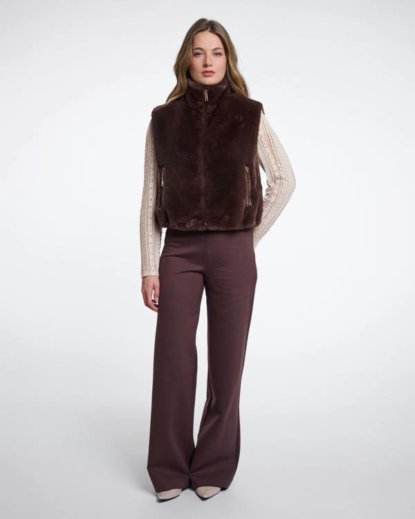 Rino & Pelle Nikki Womens Short Faux Fur Waistcoat - Coffee Roast | CHO | Designer Womens Short faux fur waistcoat