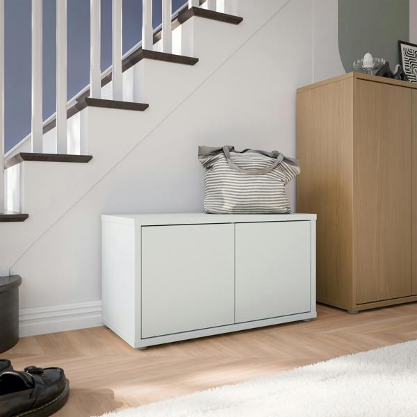 Furniture To Go Alice Springs Bench with 2 Doors Push-to-Open in Light Grey