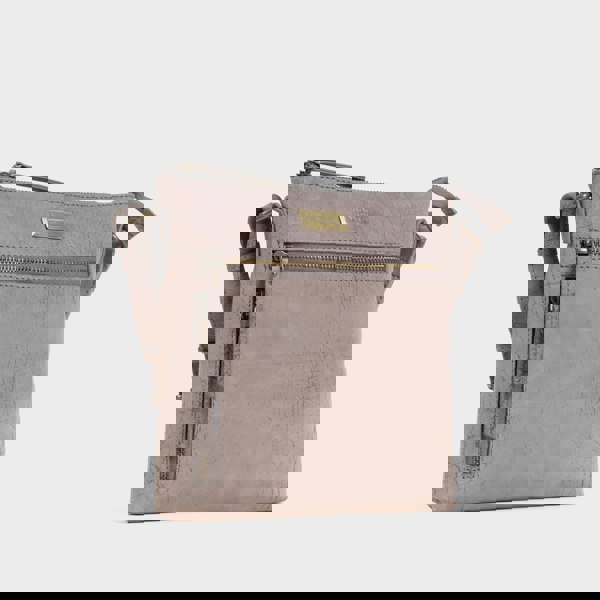 Assots London 'RUE' Distressed Grey Real Leather Crossbody Bag