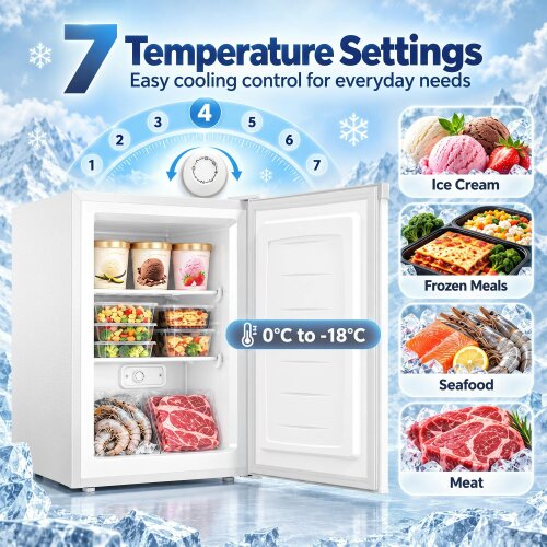 HOMCOM 85L Mini Freezer Countertop, Compact Upright Freezer, White