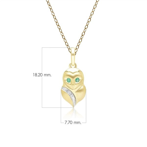 135P2128029 Gardenia Emerald and White Sapphire Owl Pendant Necklace in 9ct Yellow Gold Dimensions