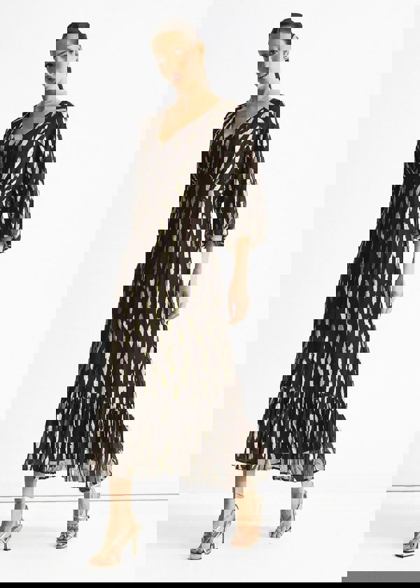 Gini London Chocolate Viscose Clipped Balloon Sleeve Maxi Dress