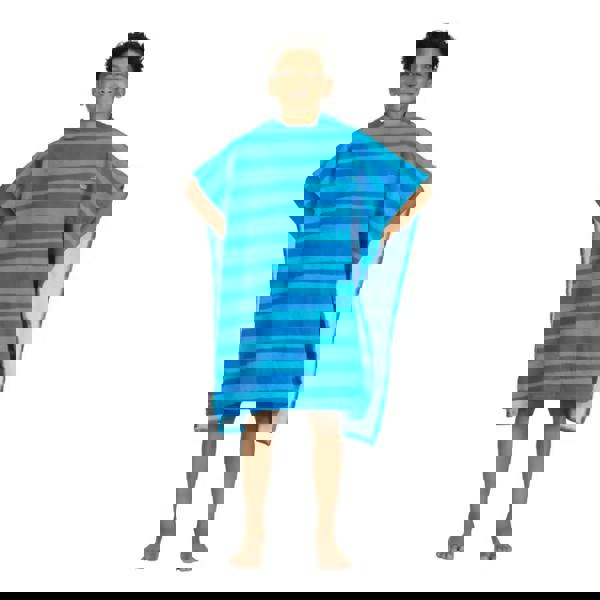 Zoggs Nautical Stripes Kids Poncho Hooded Towel Robe - Blue