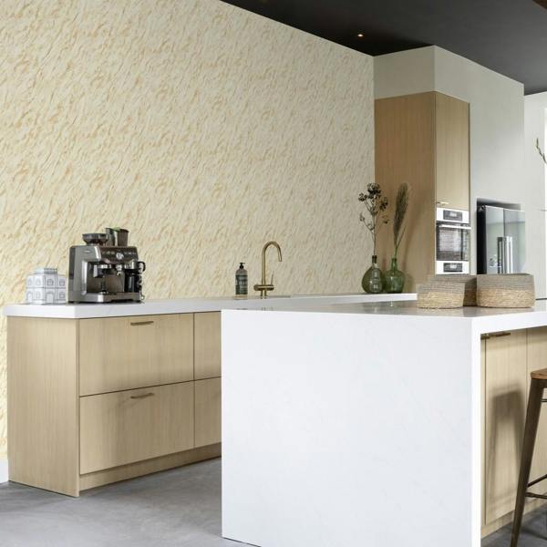 Rasch x Tesa Carrara Golden Marble Self Adhesive Peel and Stick Textured Wallpaper, Neutral