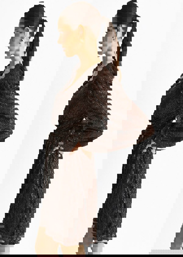 Gini London Chocolate Sequin V Neck Belted Mini Dress