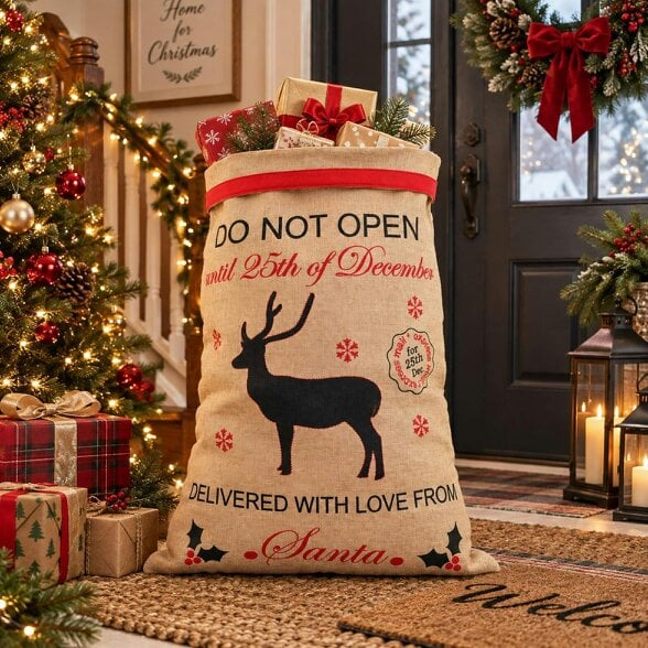 Shatchi 35cm Do Not Open Until 25th Santa Sack Christmas Gift Bag for Festive Presents