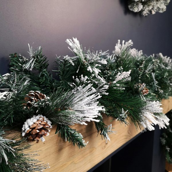 Samuel Alexander 2.7m Snow Flocked Christmas Garland with Pine Cones and Mixed Needles