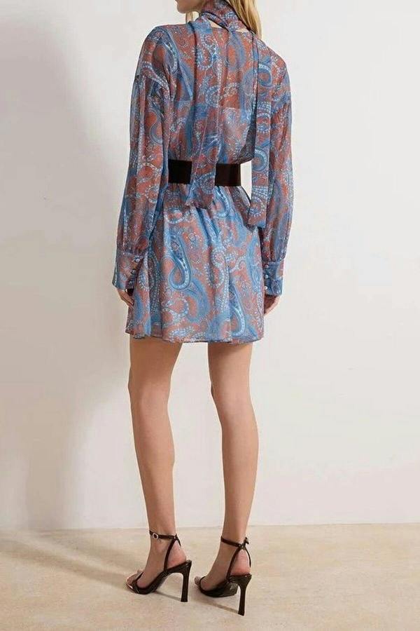 WOVCOR Scarf Detail Suede Belted Mini Woven Dress