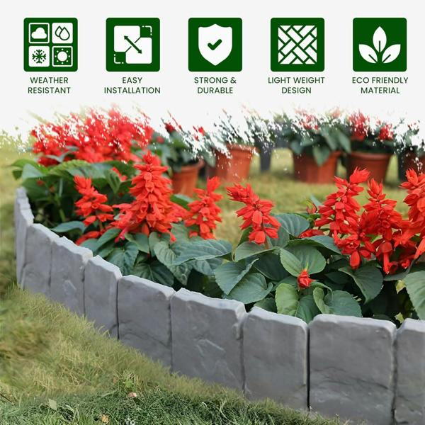 My Garden Outdoor Living Interlocking Lawn Edging Set 20 Pack – 16ft Long Hammer-In Garden Edging Borders - Cobblestone Border Design for Flower Beds