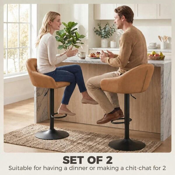 Bar Stools Adjustable Heights Breakfast Bar Stools Backrest Armrests Set of 2, Brown