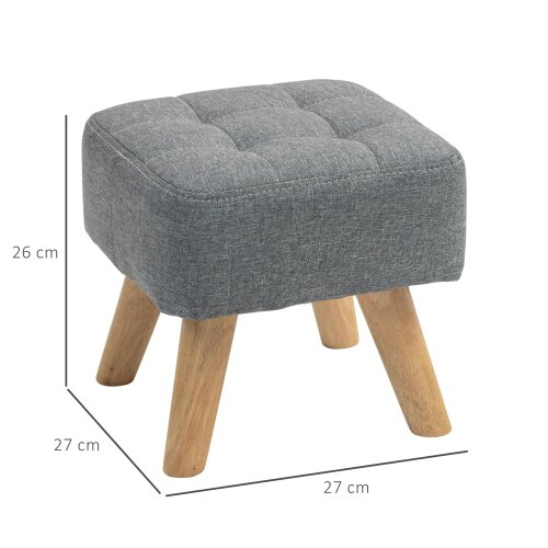 Wyld Haus Sayo Linen Look Light Grey Square Padded Footstool Tufted Diamond