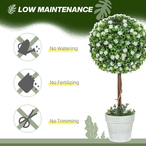 Wyld Haus Rahafi Set Of 2 Artificial Rose Flower Topiary Ball Trees In Pots H8 60cm White