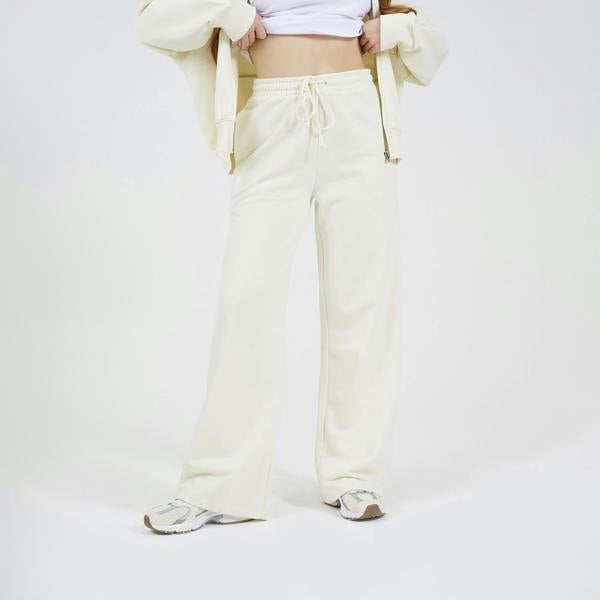 Brave Soul Cream Cotton Blend Wide Leg Joggers - Cream Image 1