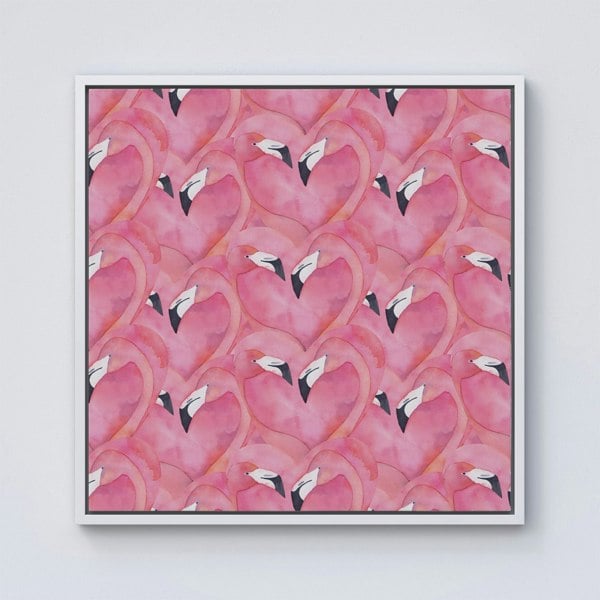 Warren Reed Watercolour Flamingo Hearts Framed Canvas