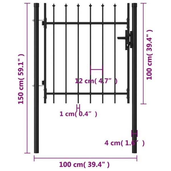 Berkfield Fence Gate Single Door with Spike Top Steel 1x1 m Black